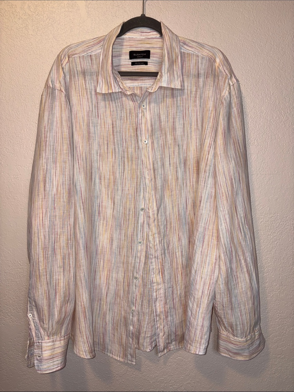 Bugatchi Julian Chalk Stripe Linen Button Down Shirt 3XL